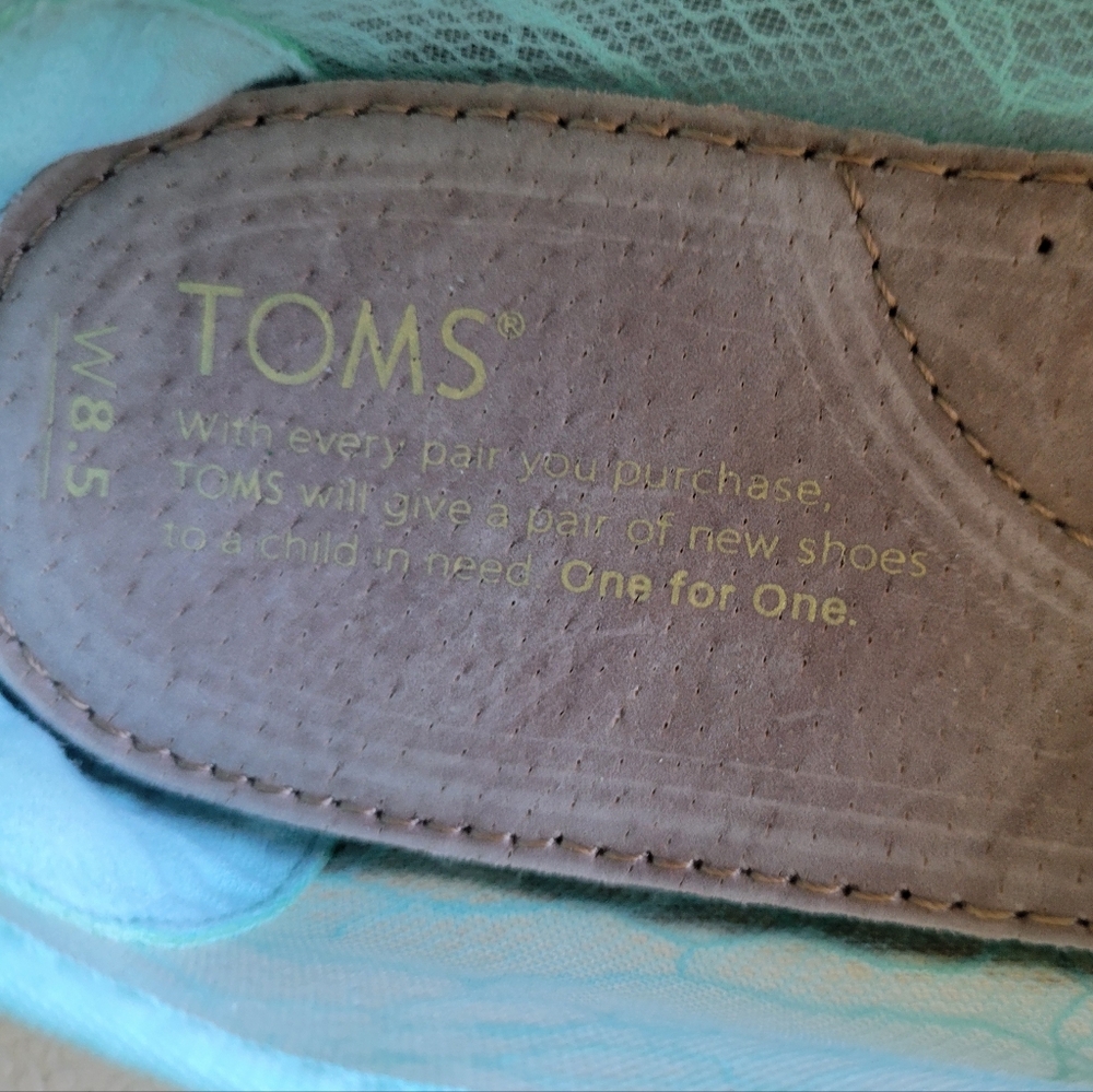 Tom's Espadrille Aqua Blue Floral Lace Slip On Women's Shoes Size 8.5 NWOT - Picture 7 of 8